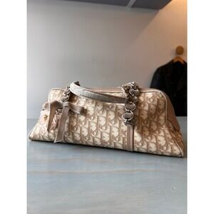 Christian Dior Romantique Trotter Monogram Bowling Bag Beige Vintage 03-BO-1005